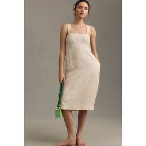 NWT Anthropologie Pilcro Linen Blend Printed Dress in White, Cream